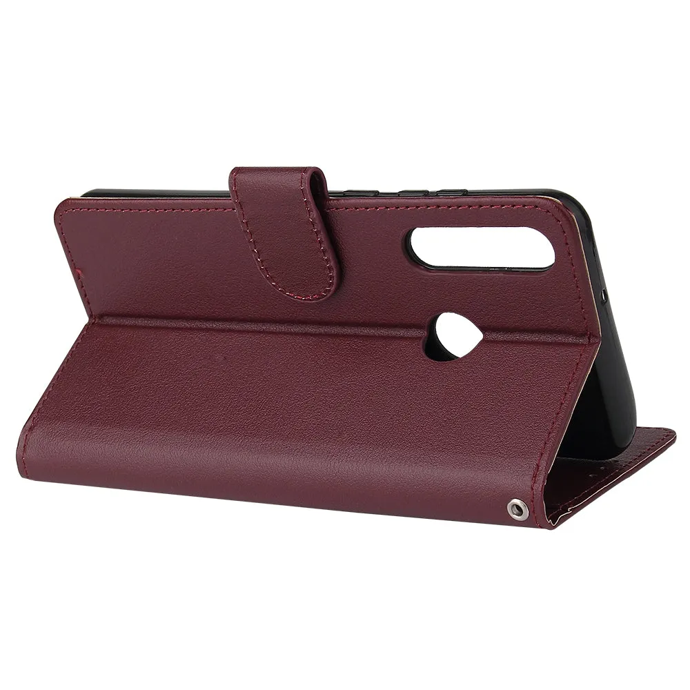 For HUAWEI PSmart 2020/Y5P/Y6P PU Leather Mobile Phone Cover with 3 Cards Slots Phone Frame Red wine