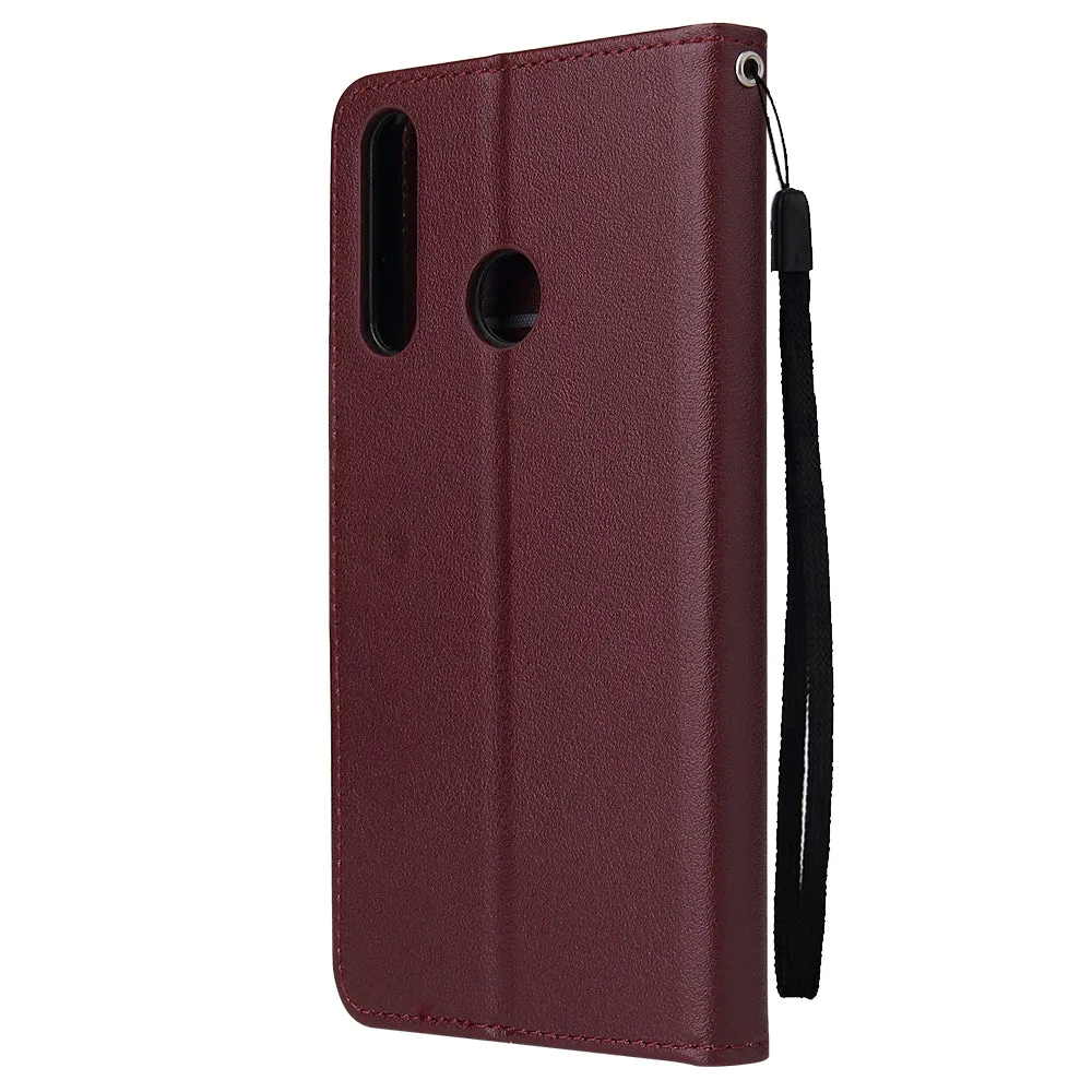 For HUAWEI PSmart 2020/Y5P/Y6P PU Leather Mobile Phone Cover with 3 Cards Slots Phone Frame Red wine