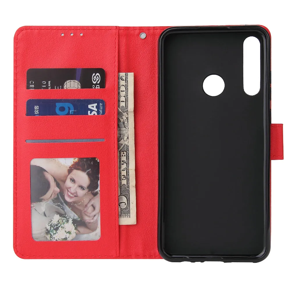 For HUAWEI PSmart 2020/Y5P/Y6P PU Leather Mobile Phone Cover with 3 Cards Slots Phone Frame red