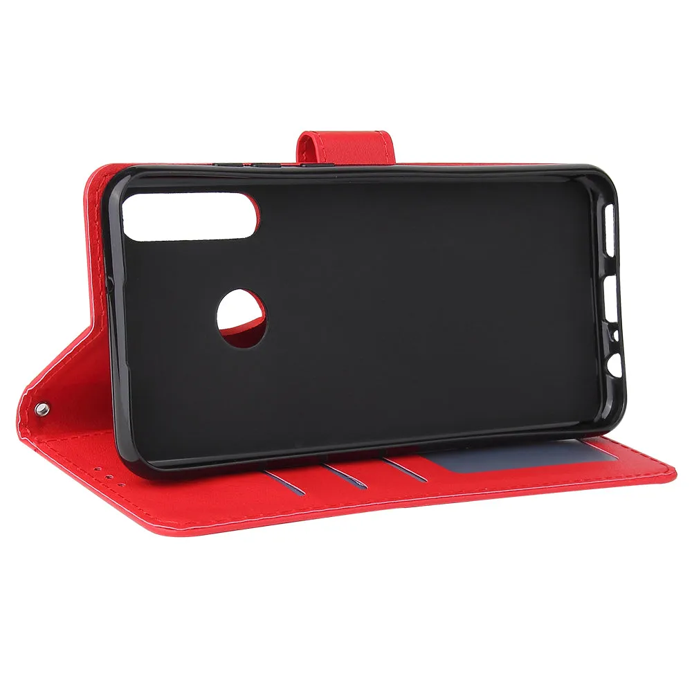 For HUAWEI PSmart 2020/Y5P/Y6P PU Leather Mobile Phone Cover with 3 Cards Slots Phone Frame red
