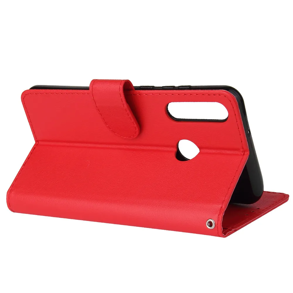 For HUAWEI PSmart 2020/Y5P/Y6P PU Leather Mobile Phone Cover with 3 Cards Slots Phone Frame red