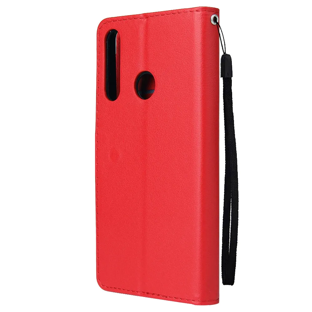 For HUAWEI PSmart 2020/Y5P/Y6P PU Leather Mobile Phone Cover with 3 Cards Slots Phone Frame red