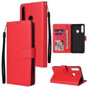 For HUAWEI PSmart 2020/Y5P/Y6P PU Leather Mobile Phone Cover with 3 Cards Slots Phone Frame red