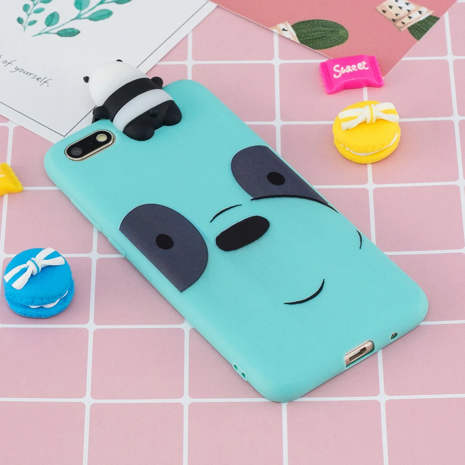For HUAWEI Y5 2018 3D Cute Coloured Painted Animal TPU Anti-scratch Non-slip Protective Cover Back Case Light blue