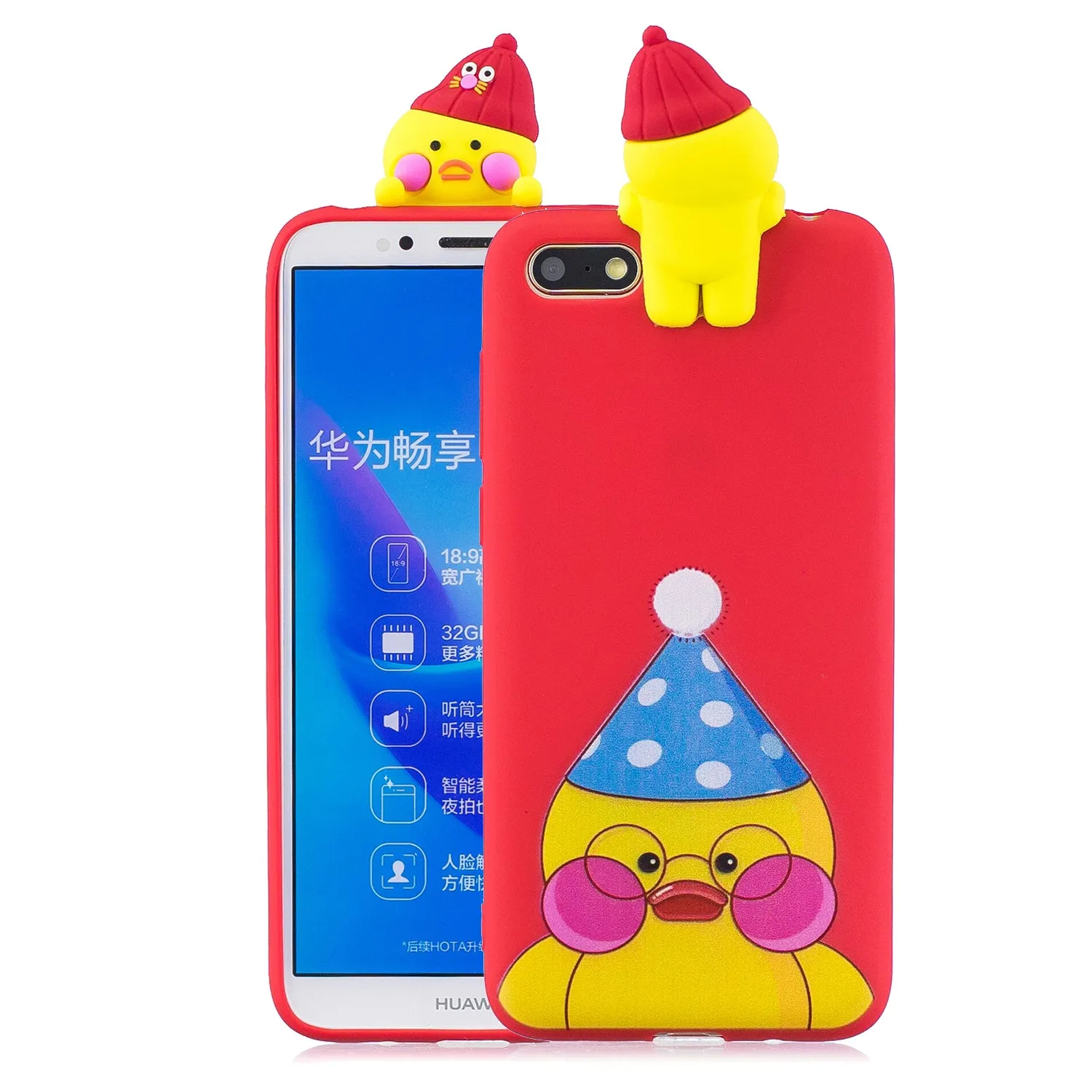 For HUAWEI Y5 2018 3D Cute Coloured Painted Animal TPU Anti-scratch Non-slip Protective Cover Back Case Light blue