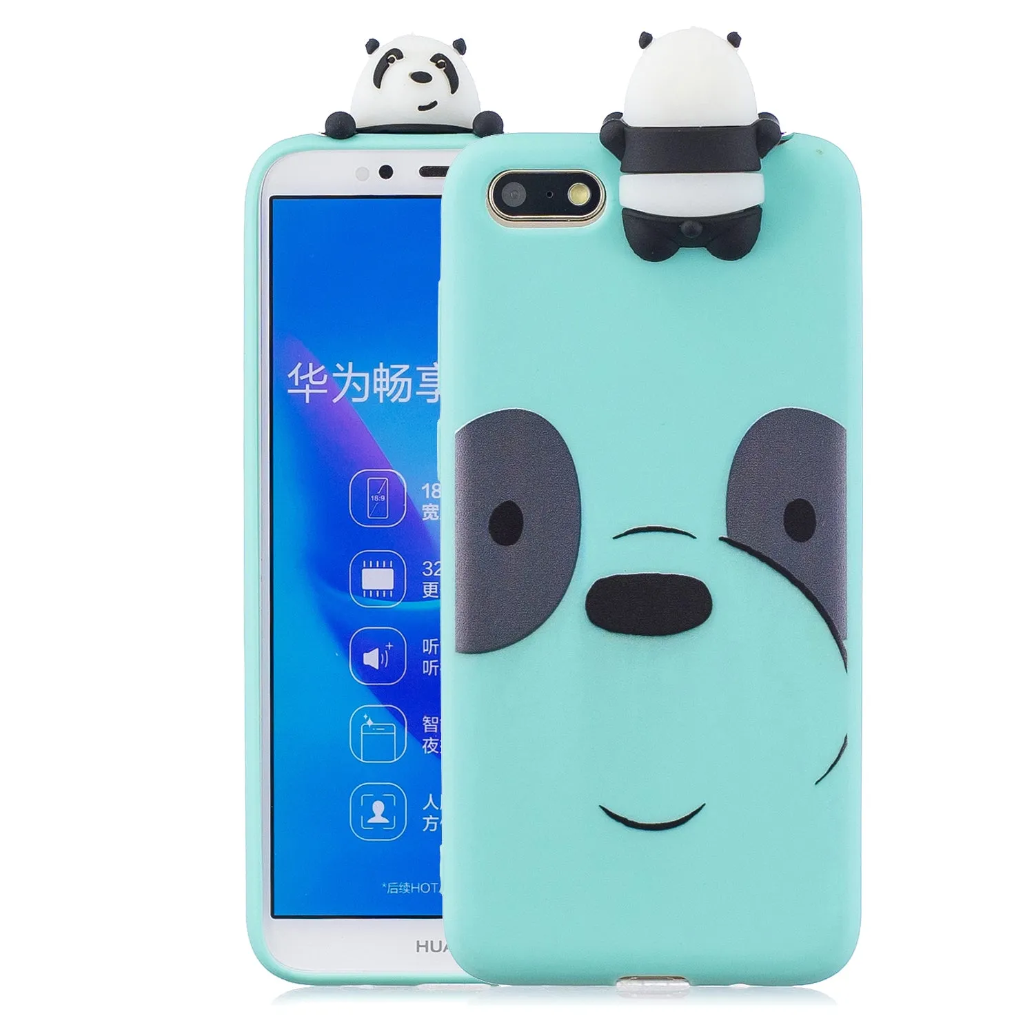For HUAWEI Y5 2018 3D Cute Coloured Painted Animal TPU Anti-scratch Non-slip Protective Cover Back Case Light blue