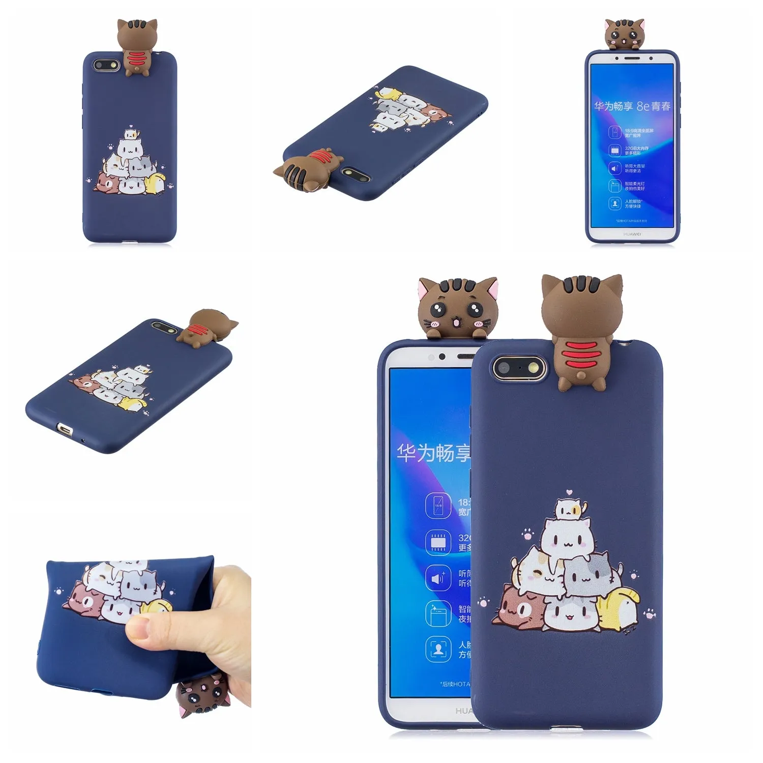 For HUAWEI Y5 2018 3D Cute Coloured Painted Animal TPU Anti-scratch Non-slip Protective Cover Back Case sapphire