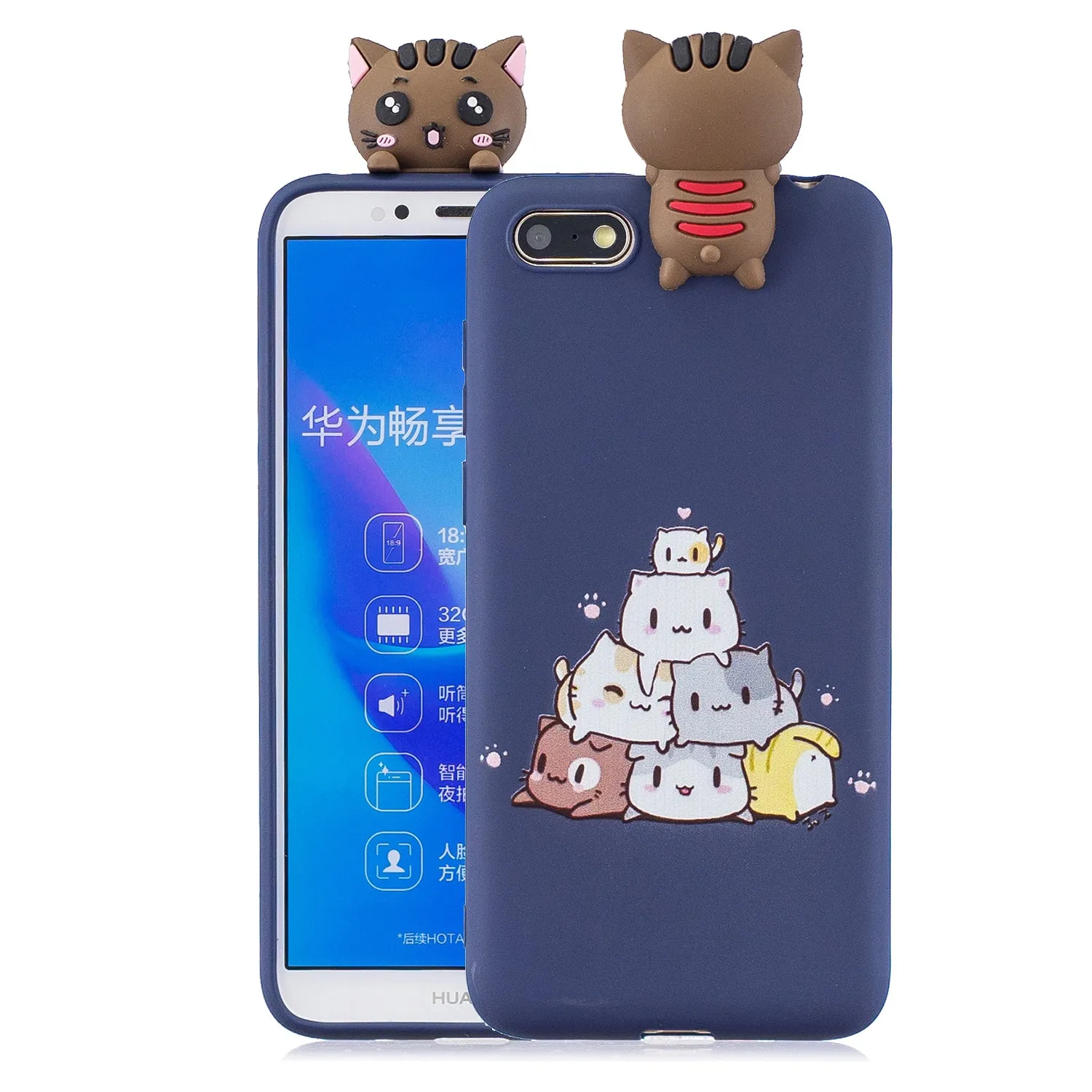 For HUAWEI Y5 2018 3D Cute Coloured Painted Animal TPU Anti-scratch Non-slip Protective Cover Back Case sapphire