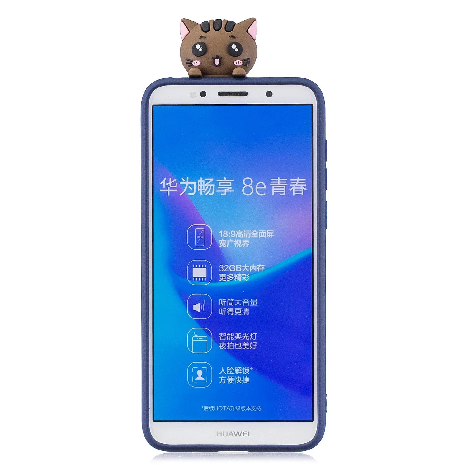For HUAWEI Y5 2018 3D Cute Coloured Painted Animal TPU Anti-scratch Non-slip Protective Cover Back Case sapphire
