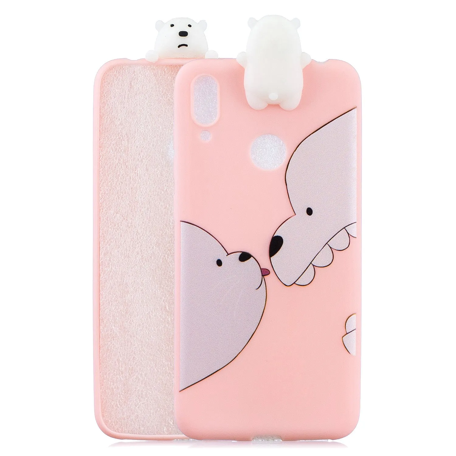 For Huawei Y6 2019 3D Cartoon Lovely Coloured Painted Soft TPU Back Cover Non-slip Shockproof Full Protective Case big face cat