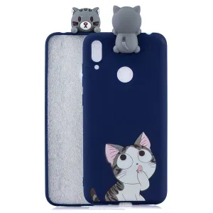 For Huawei Y6 2019 3D Cartoon Lovely Coloured Painted Soft TPU Back Cover Non-slip Shockproof Full Protective Case big face cat