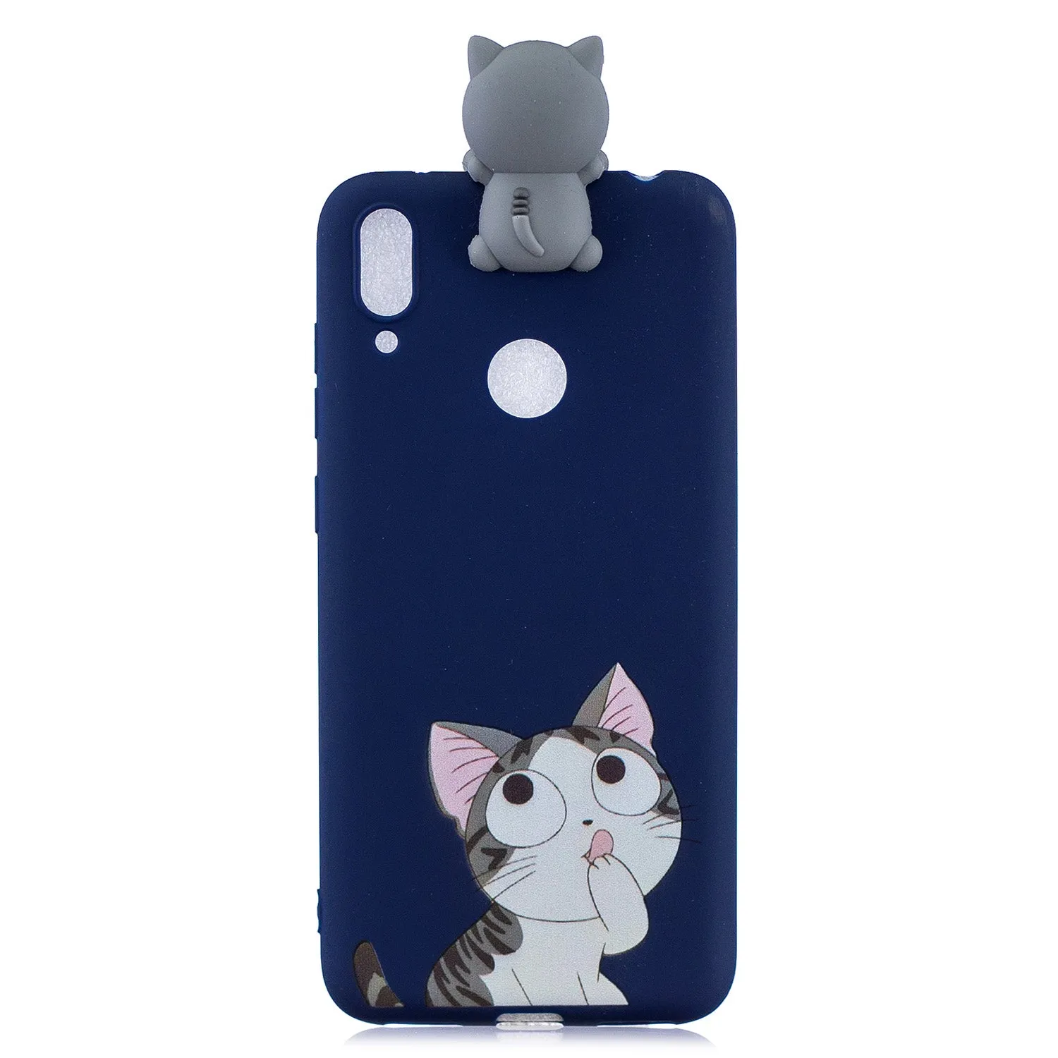 For Huawei Y6 2019 3D Cartoon Lovely Coloured Painted Soft TPU Back Cover Non-slip Shockproof Full Protective Case big face cat