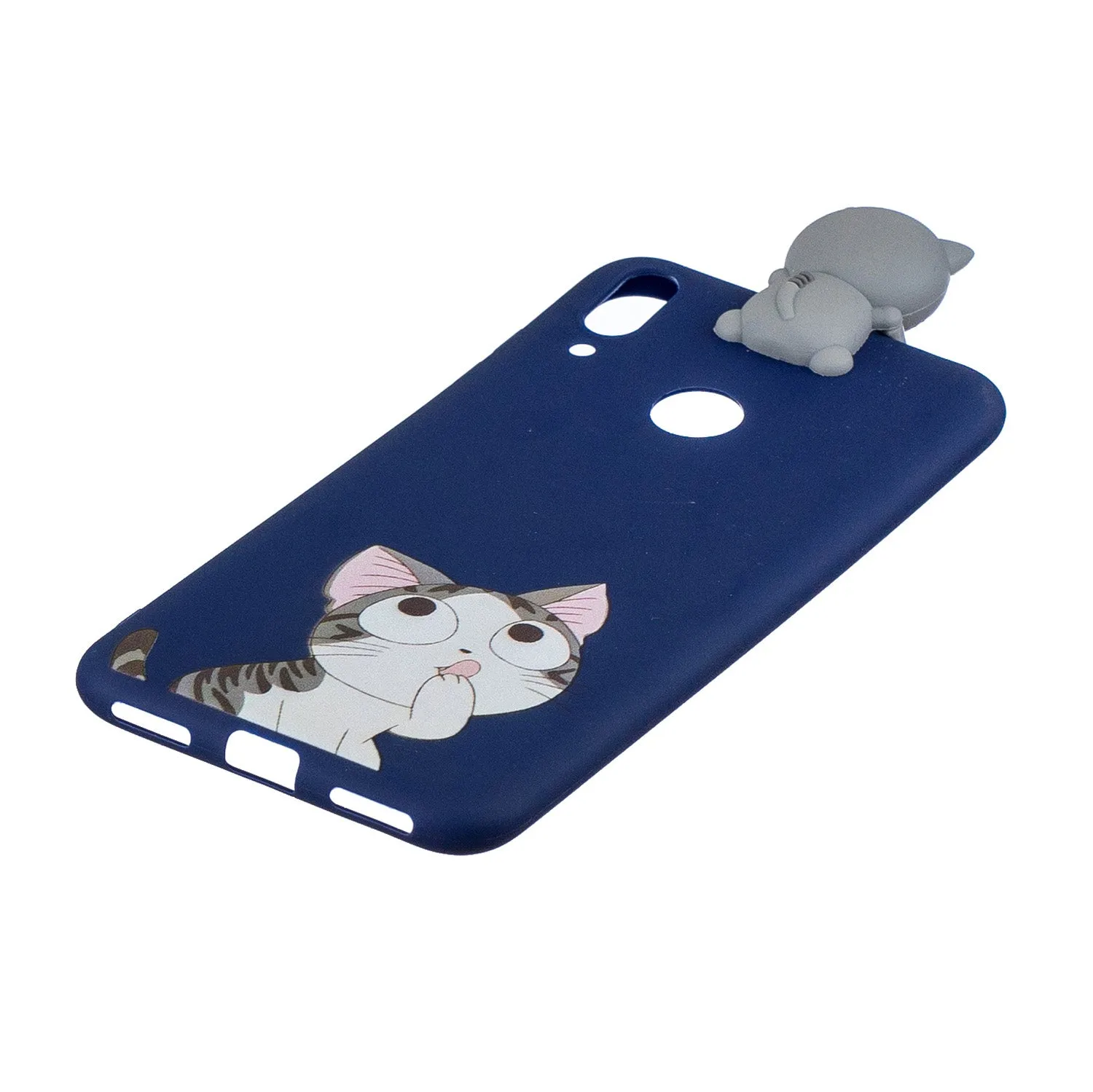 For Huawei Y6 2019 3D Cartoon Lovely Coloured Painted Soft TPU Back Cover Non-slip Shockproof Full Protective Case big face cat