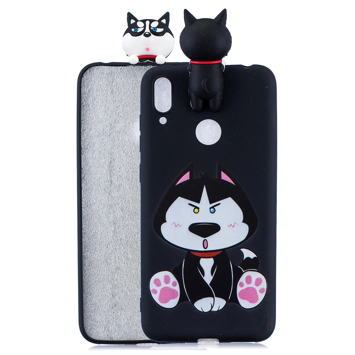 For Huawei Y6 2019 3D Cartoon Lovely Coloured Painted Soft TPU Back Cover Non-slip Shockproof Full Protective Case big face cat