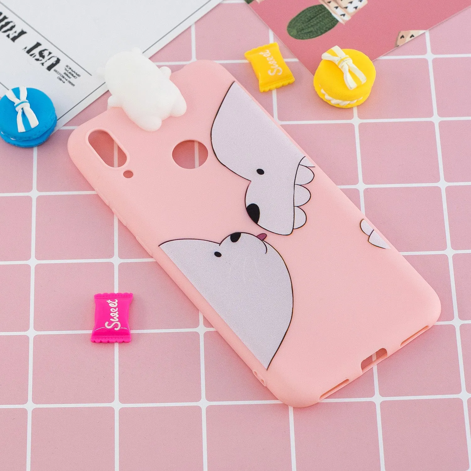 For Huawei Y6 2019 3D Cartoon Lovely Coloured Painted Soft TPU Back Cover Non-slip Shockproof Full Protective Case Big white bear
