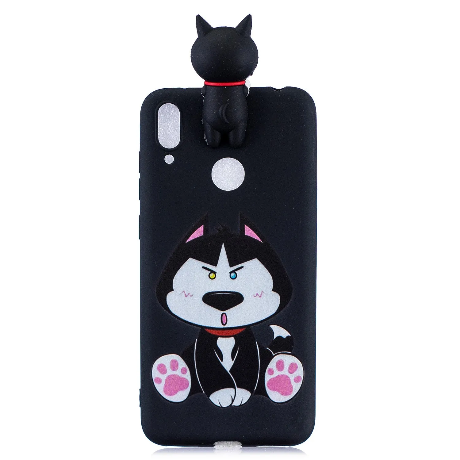 For Huawei Y6 2019 3D Cartoon Lovely Coloured Painted Soft TPU Back Cover Non-slip Shockproof Full Protective Case cute husky