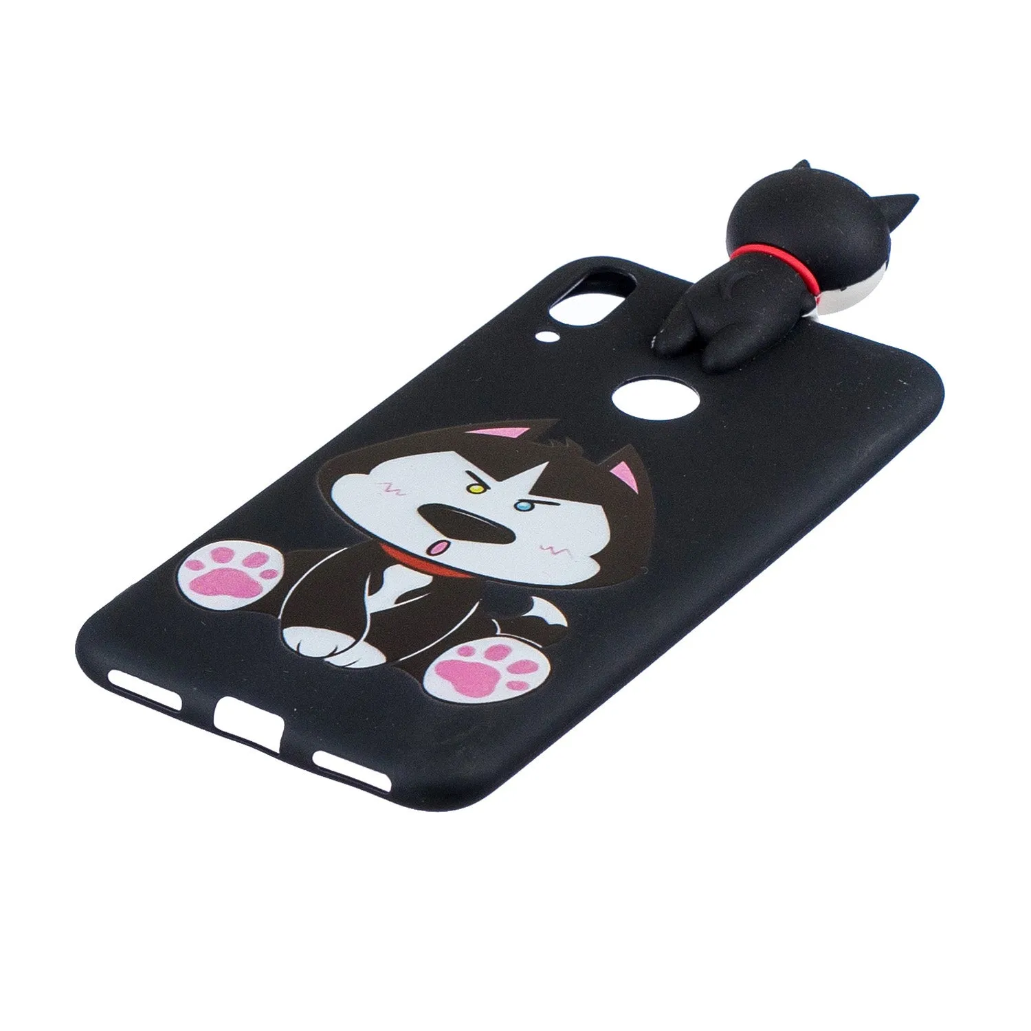 For Huawei Y6 2019 3D Cartoon Lovely Coloured Painted Soft TPU Back Cover Non-slip Shockproof Full Protective Case cute husky