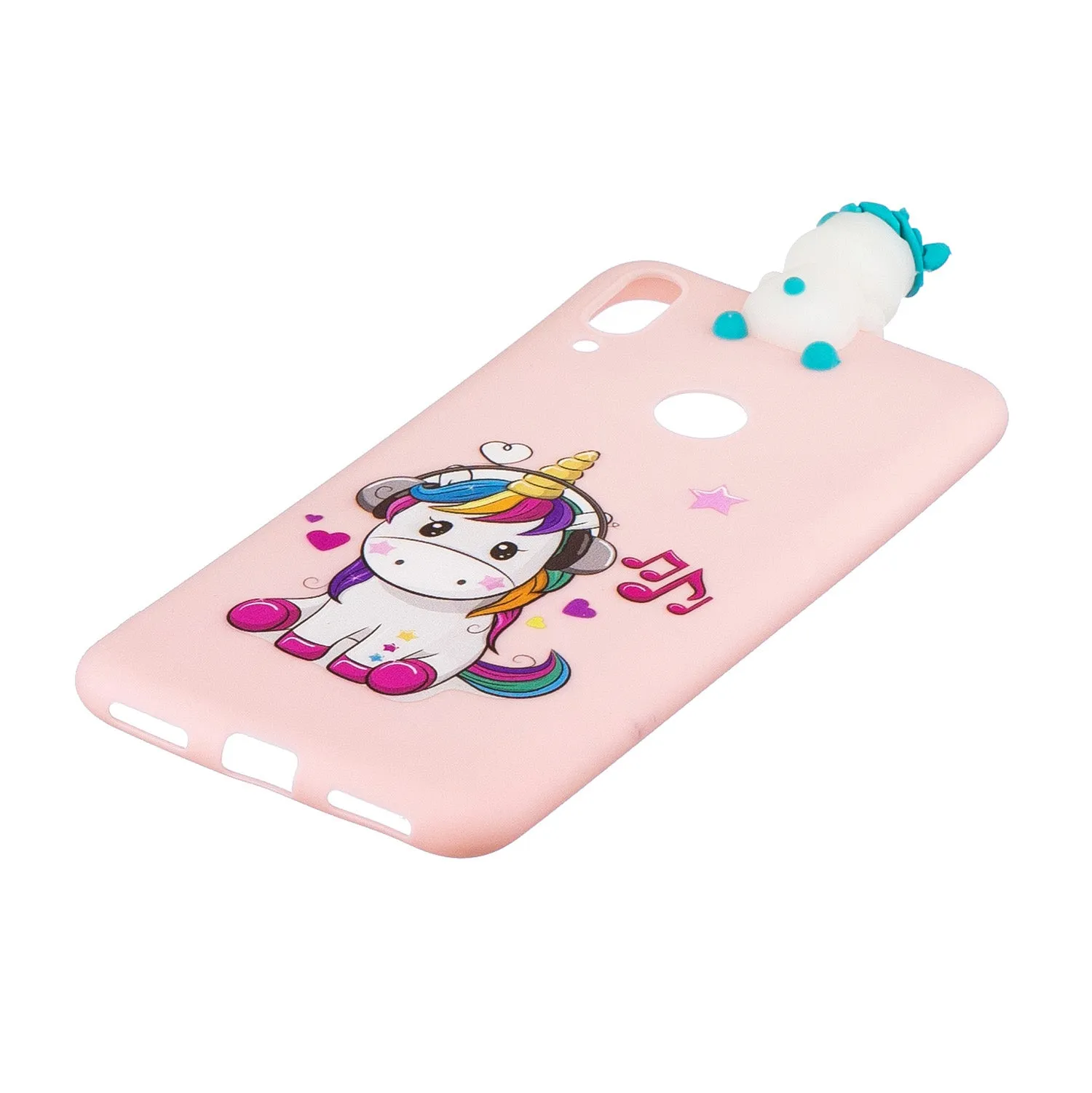 For Huawei Y6 2019 3D Cartoon Lovely Coloured Painted Soft TPU Back Cover Non-slip Shockproof Full Protective Case Music unicorn