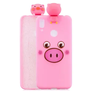 For Huawei Y6 2019 3D Cartoon Lovely Coloured Painted Soft TPU Back Cover Non-slip Shockproof Full Protective Case Small pink pig