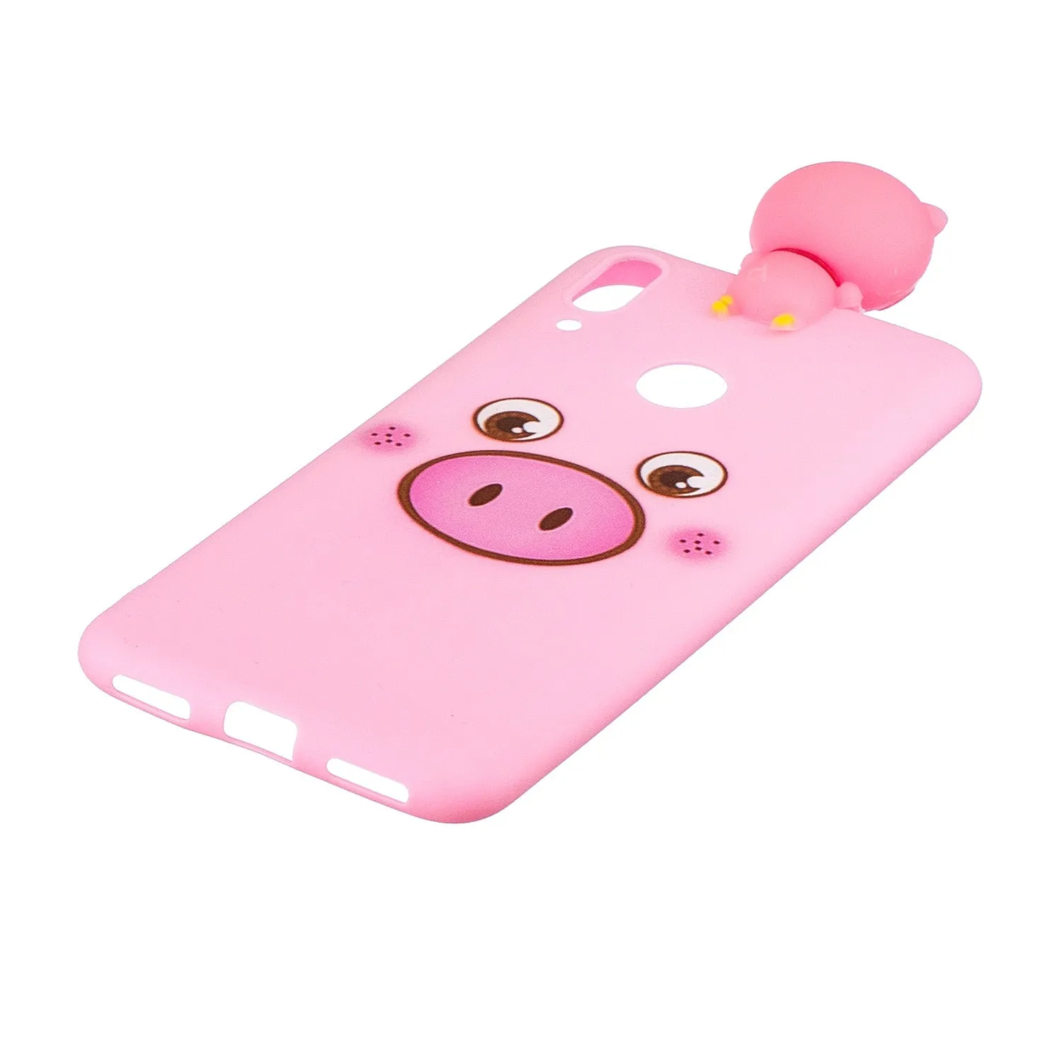For Huawei Y6 2019 3D Cartoon Lovely Coloured Painted Soft TPU Back Cover Non-slip Shockproof Full Protective Case Small pink pig