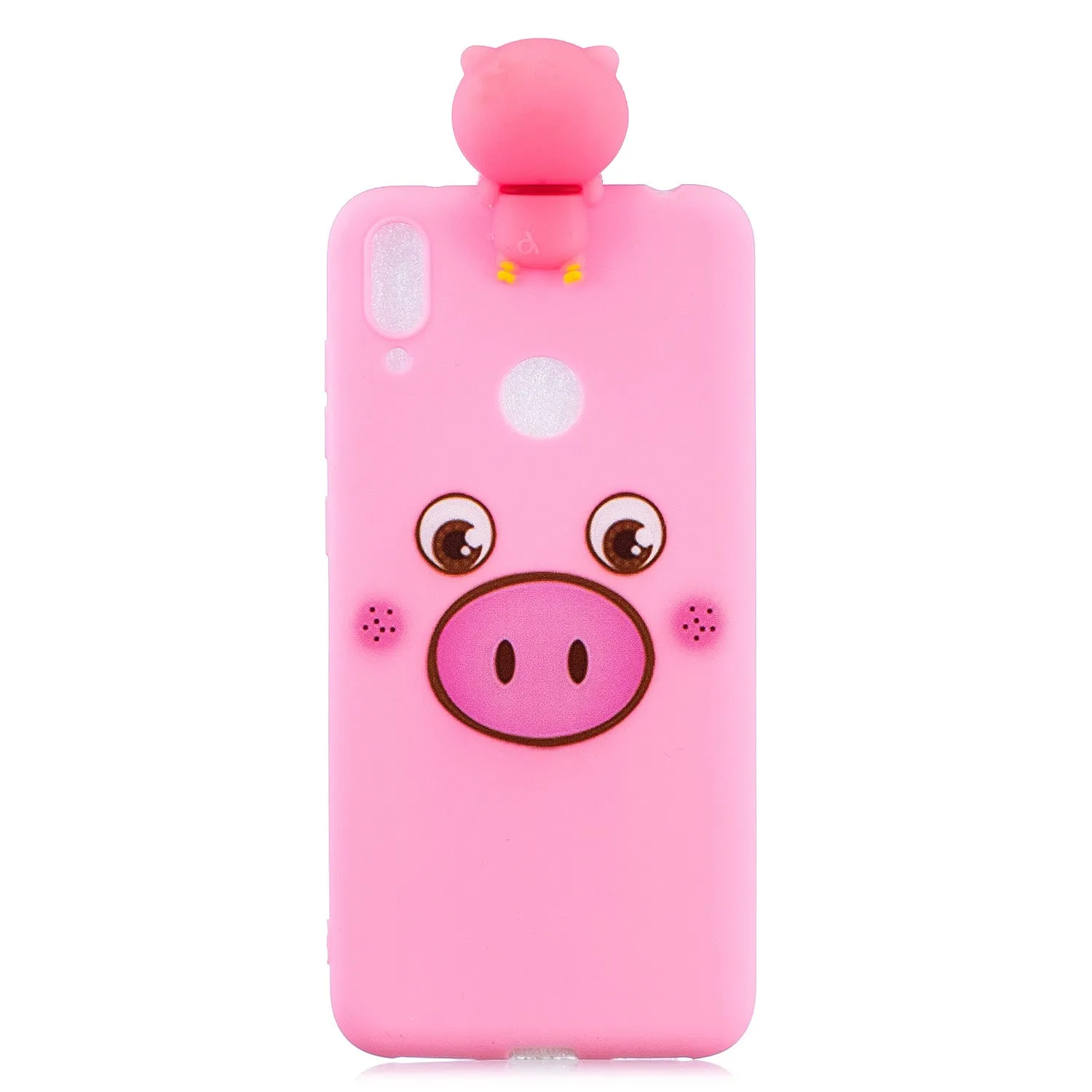 For Huawei Y6 2019 3D Cartoon Lovely Coloured Painted Soft TPU Back Cover Non-slip Shockproof Full Protective Case Small pink pig