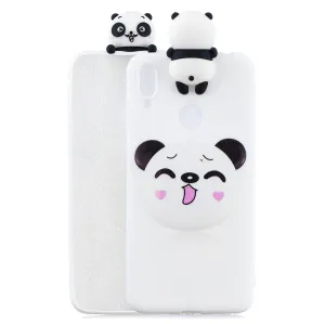 For Huawei Y6 2019 3D Cartoon Lovely Coloured Painted Soft TPU Back Cover Non-slip Shockproof Full Protective Case Smiley panda