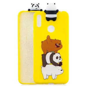 For Huawei Y6 2019 3D Cartoon Lovely Coloured Painted Soft TPU Back Cover Non-slip Shockproof Full Protective Case Striped bear