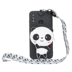 For HUAWEI Y6 2019 Y7 2019 Y9 2019 Cartoon Full Protective TPU Mobile Phone Cover with Mini Coin Purse Cartoon Hanging Lanyard 4 black pandas