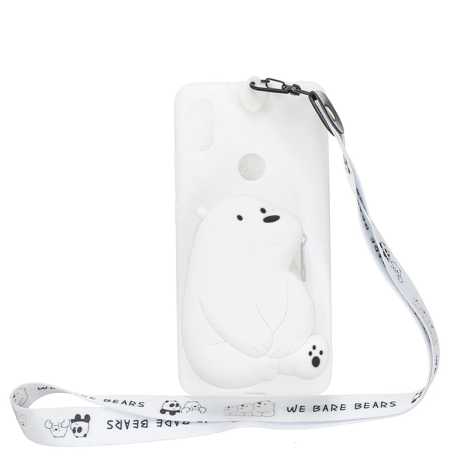 For HUAWEI Y6 2019 Y7 2019 Y9 2019 Cartoon Full Protective TPU Mobile Phone Cover with Mini Coin Purse Cartoon Hanging Lanyard 4 black pandas