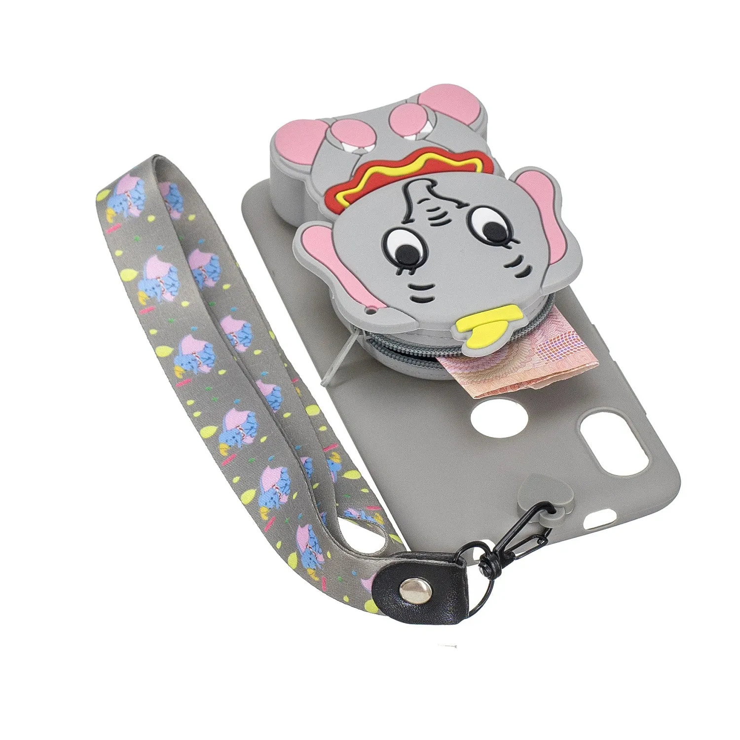 For HUAWEI Y6 2019 Y7 2019 Y9 2019 Cartoon Full Protective TPU Mobile Phone Cover with Mini Coin Purse Cartoon Hanging Lanyard 4 black pandas