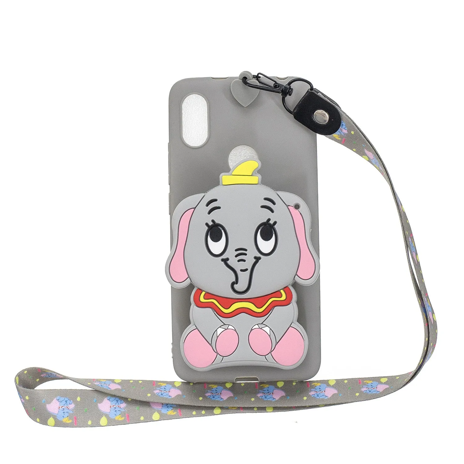 For HUAWEI Y6 2019 Y7 2019 Y9 2019 Cartoon Full Protective TPU Mobile Phone Cover with Mini Coin Purse Cartoon Hanging Lanyard 4 black pandas