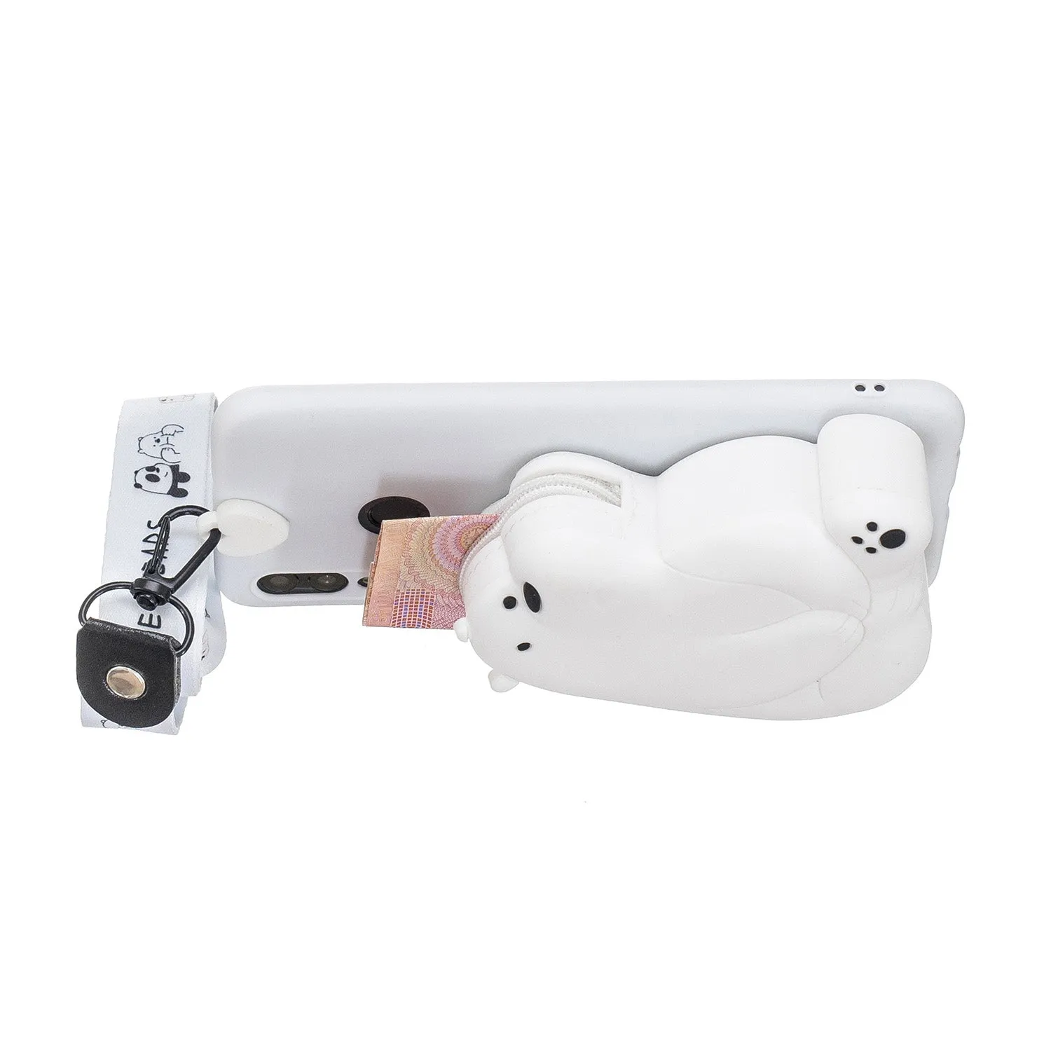 For HUAWEI Y6 2019 Y7 2019 Y9 2019 Cartoon Full Protective TPU Mobile Phone Cover with Mini Coin Purse Cartoon Hanging Lanyard 6 white big bear