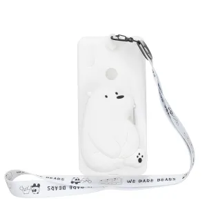 For HUAWEI Y6 2019 Y7 2019 Y9 2019 Cartoon Full Protective TPU Mobile Phone Cover with Mini Coin Purse Cartoon Hanging Lanyard 6 white big bear