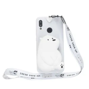 For HUAWEI Y6 2019 Y7 2019 Y9 2019 Cartoon Full Protective TPU Mobile Phone Cover with Mini Coin Purse Cartoon Hanging Lanyard 6 white big bear