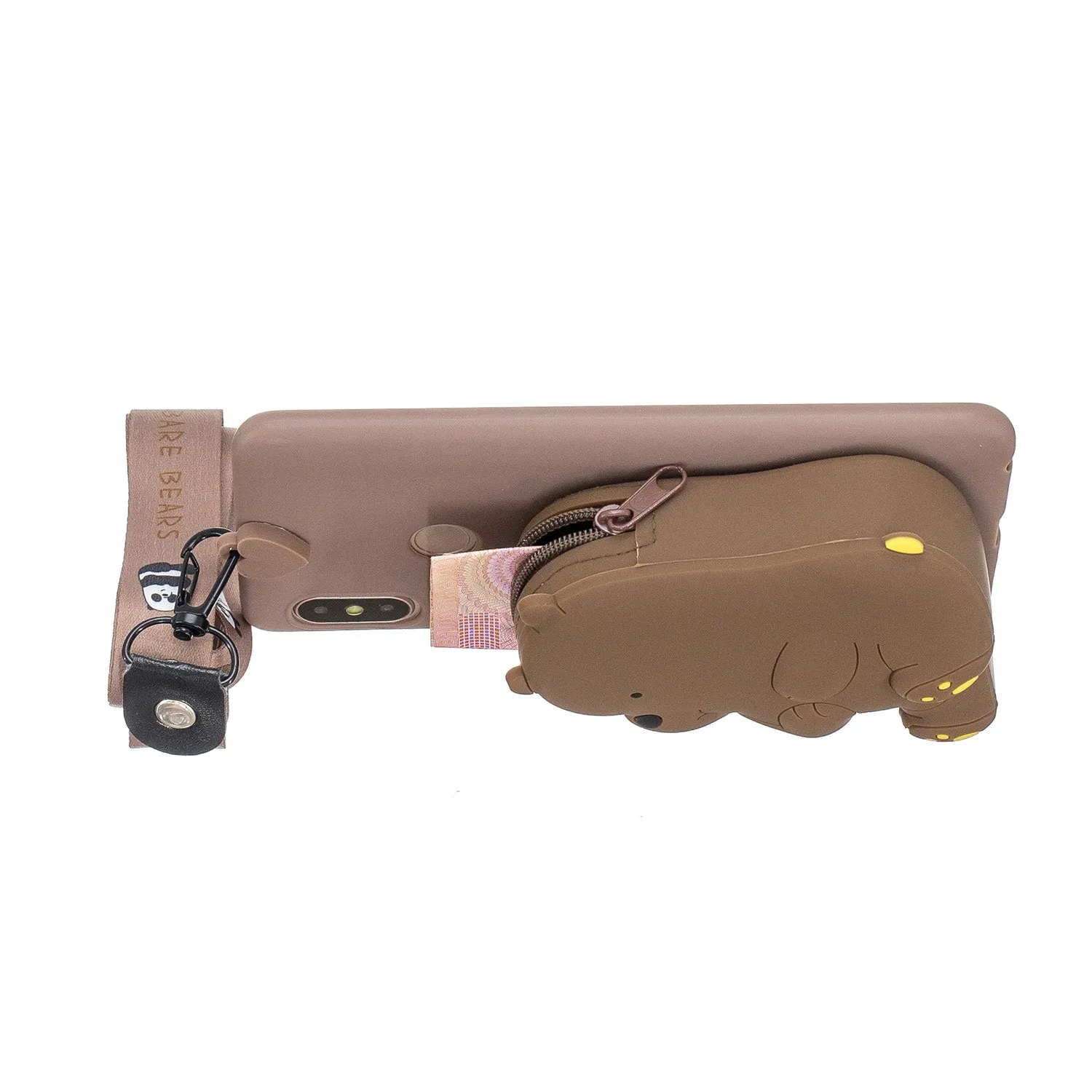 For HUAWEI Y6 2019 Y7 2019 Y9 2019 Cartoon Full Protective TPU Mobile Phone Cover with Mini Coin Purse Cartoon Hanging Lanyard 7 brown brown bear