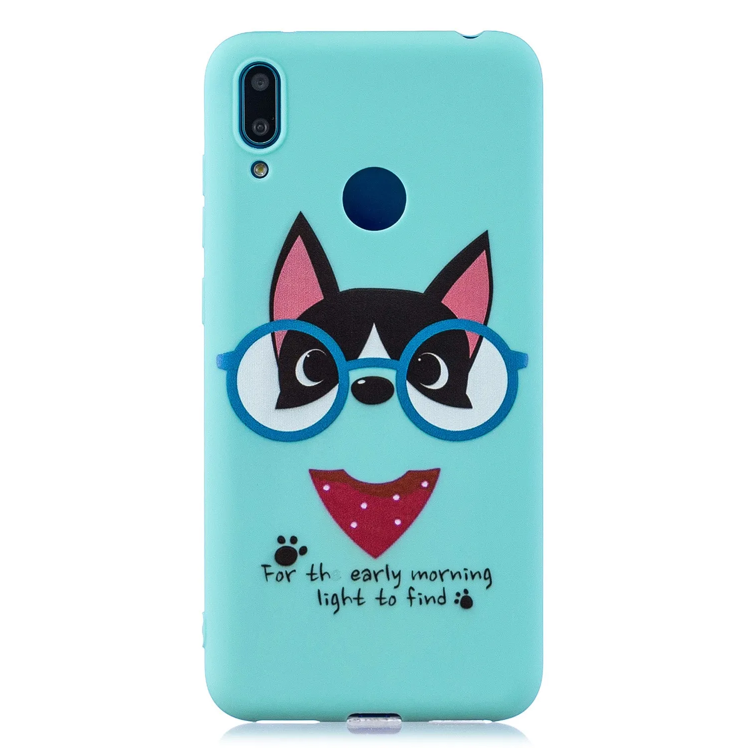 For HUAWEI Y7 2019 Cute Coloured Painted TPU Anti-scratch Non-slip Protective Cover Back Case with Lanyard Light blue