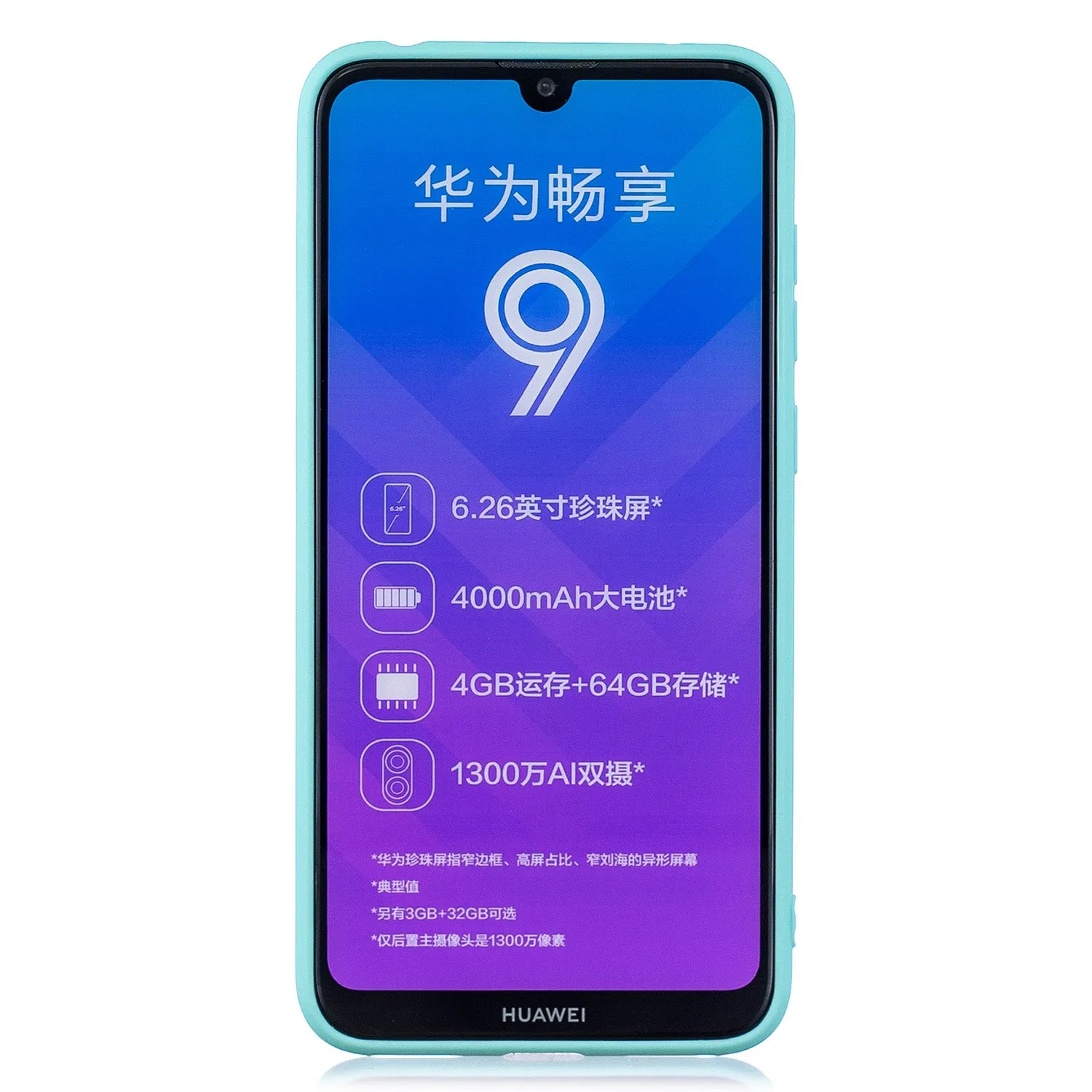 For HUAWEI Y7 2019 Cute Coloured Painted TPU Anti-scratch Non-slip Protective Cover Back Case with Lanyard Light blue