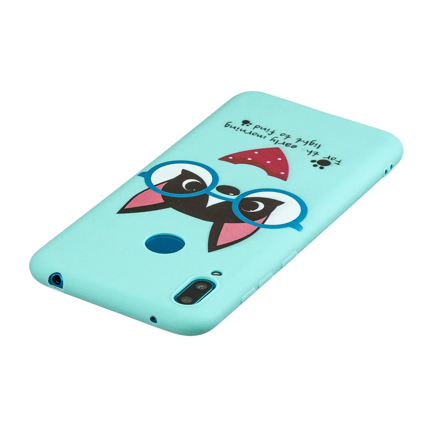 For HUAWEI Y7 2019 Cute Coloured Painted TPU Anti-scratch Non-slip Protective Cover Back Case with Lanyard Light blue