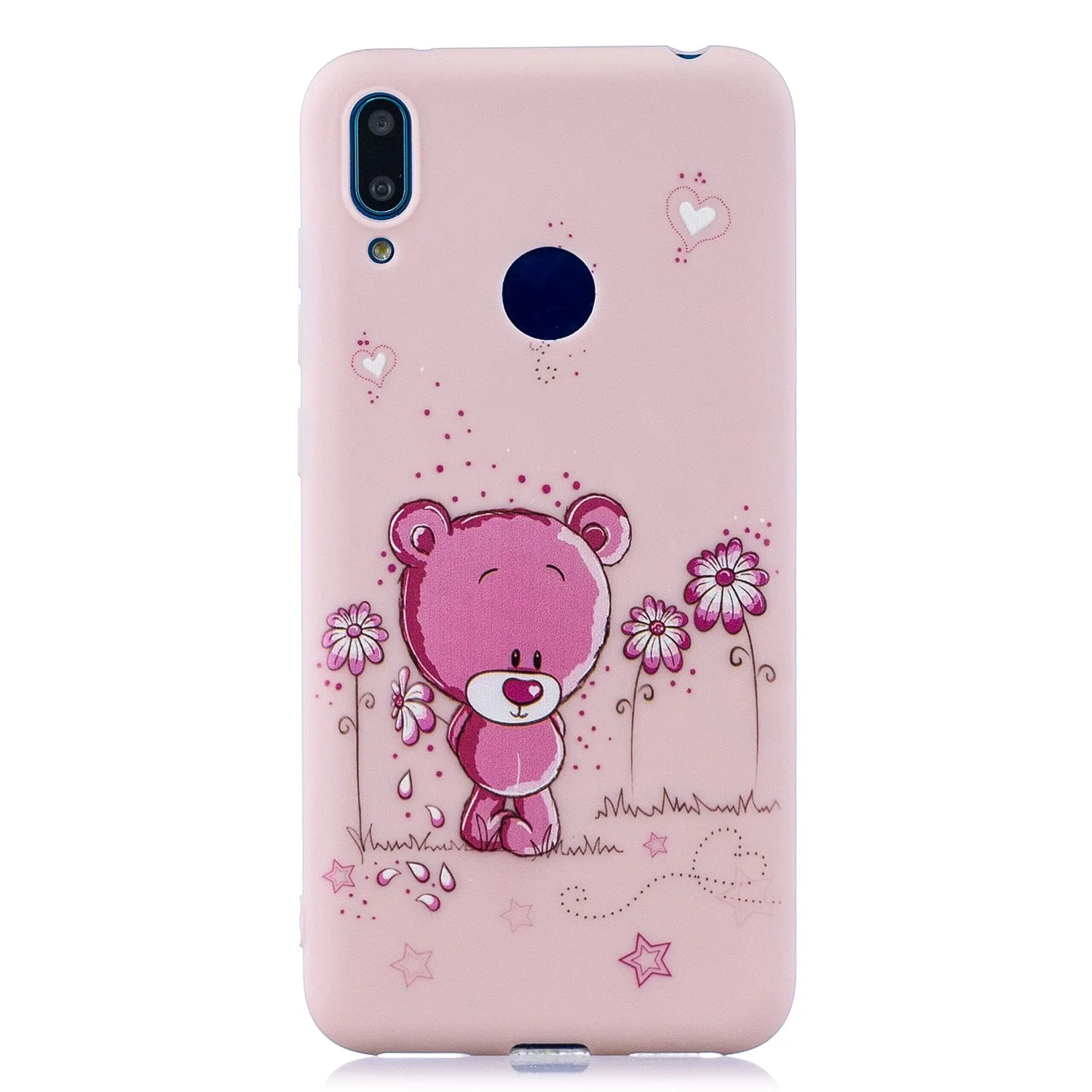 For HUAWEI Y7 2019 Cute Coloured Painted TPU Anti-scratch Non-slip Protective Cover Back Case with Lanyard Light pink