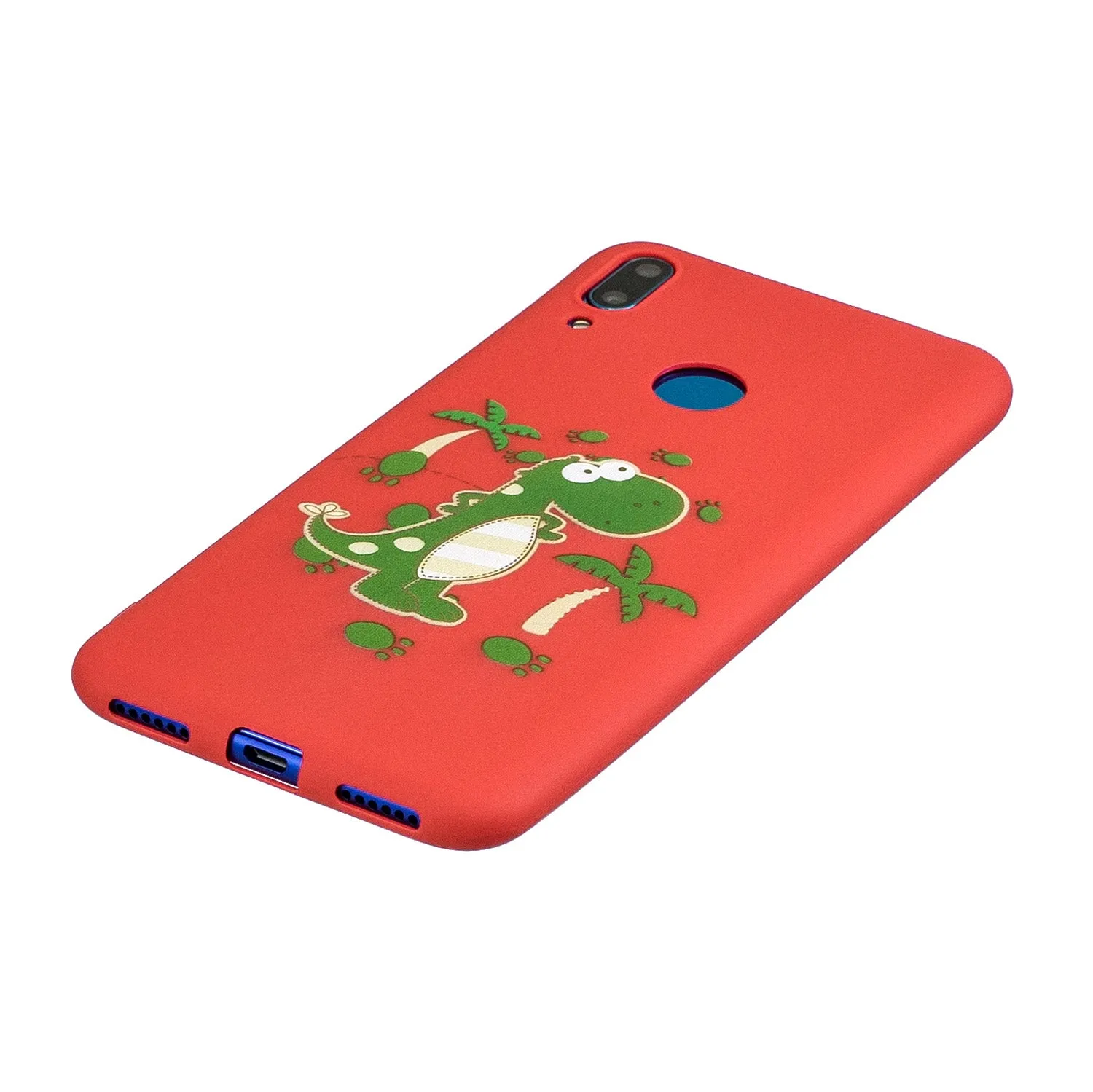 For HUAWEI Y7 2019 Cute Coloured Painted TPU Anti-scratch Non-slip Protective Cover Back Case with Lanyard red