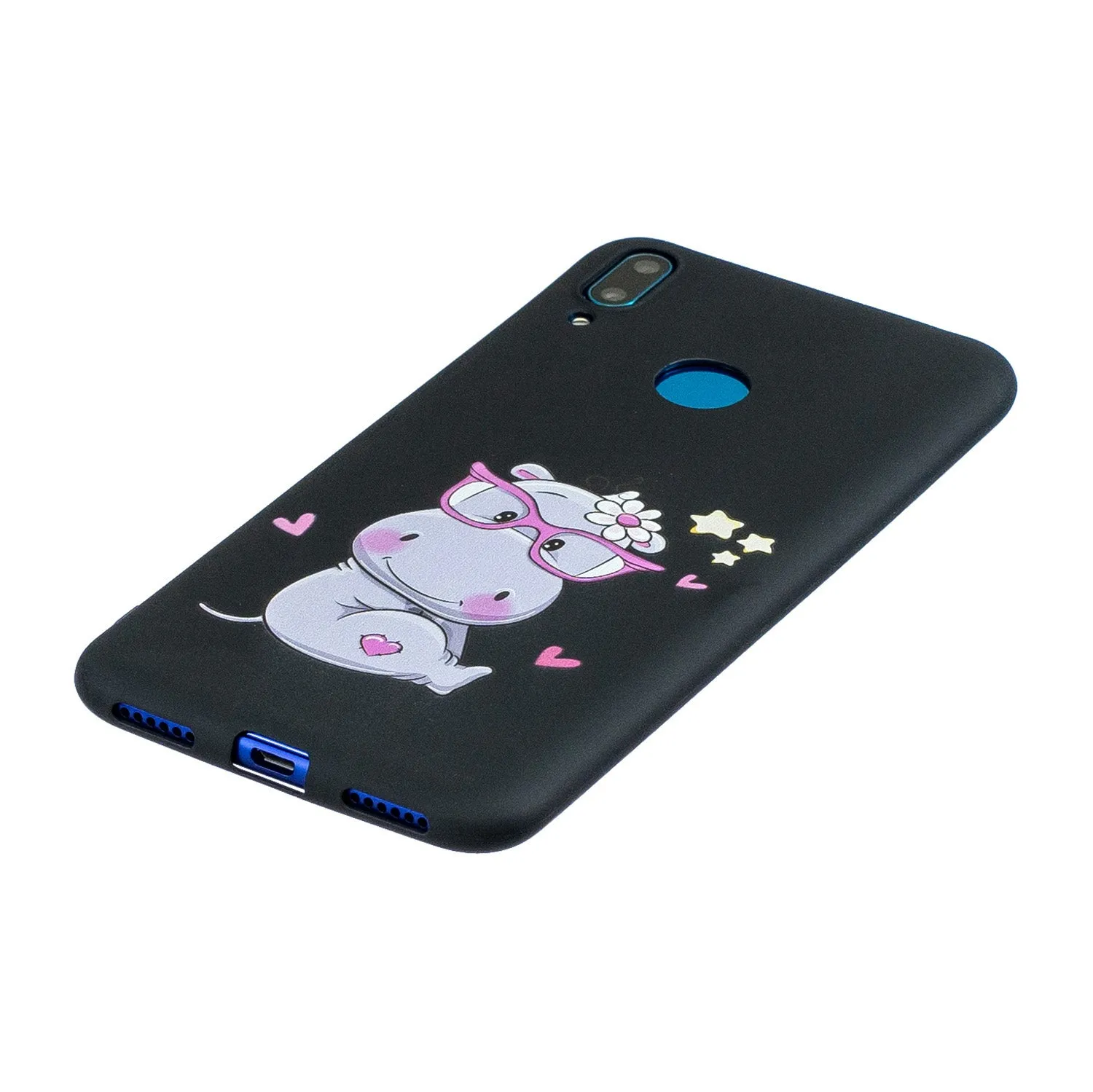 For HUAWEI Y7 2019 Cute Coloured Painted TPU Anti-scratch Non-slip Protective Cover Back Case with Lanyard red
