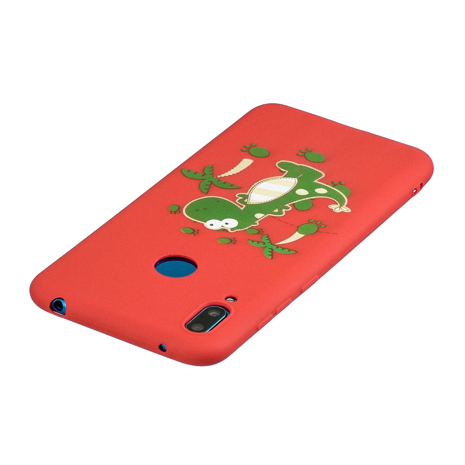 For HUAWEI Y7 2019 Cute Coloured Painted TPU Anti-scratch Non-slip Protective Cover Back Case with Lanyard red