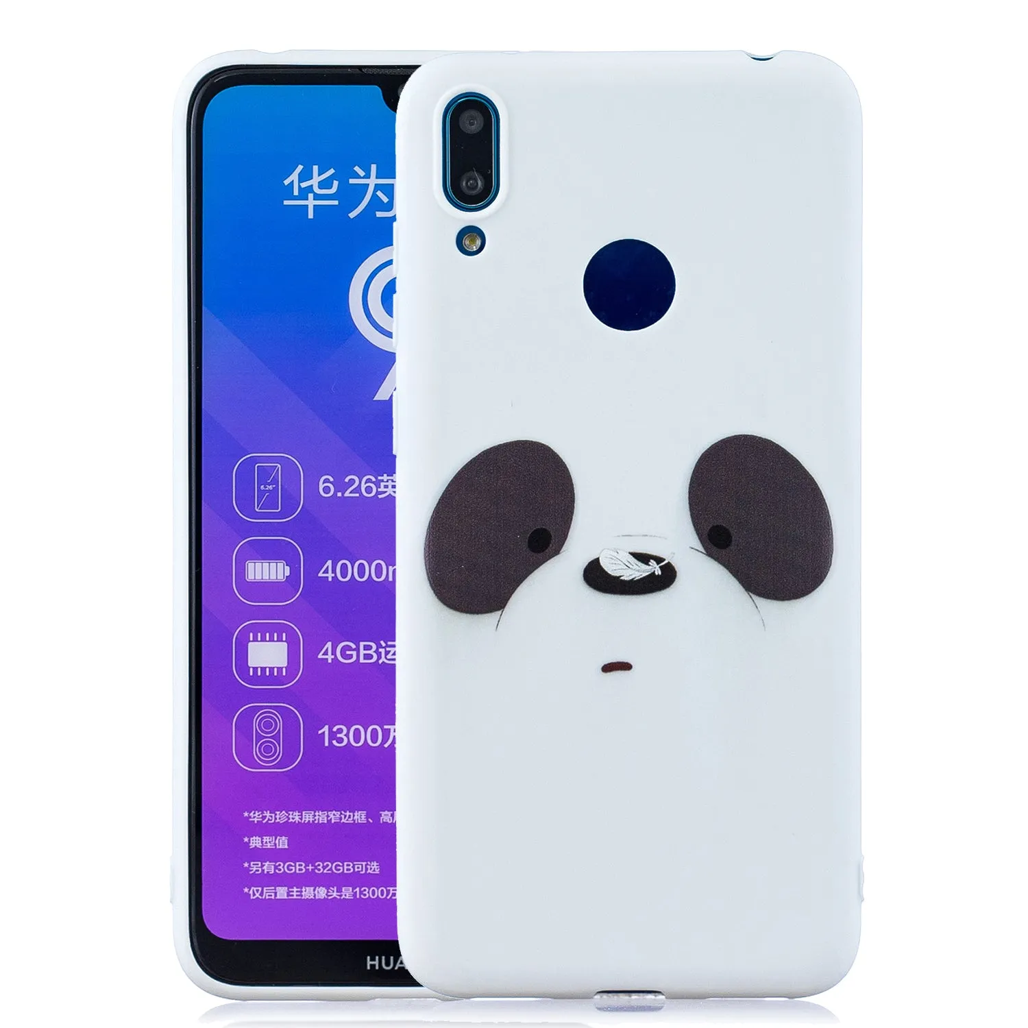 For HUAWEI Y7 2019 Cute Coloured Painted TPU Anti-scratch Non-slip Protective Cover Back Case with Lanyard red