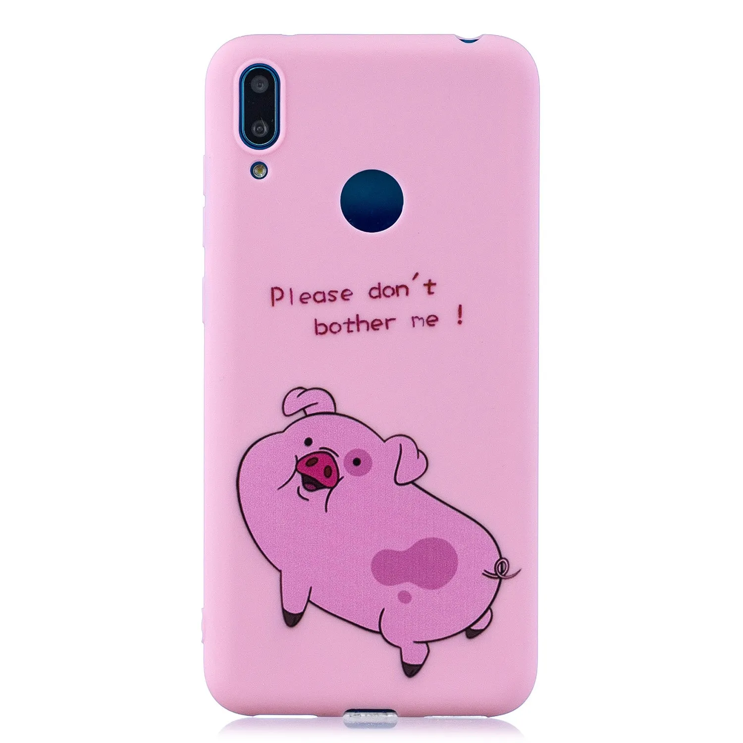 For HUAWEI Y7 2019 Cute Coloured Painted TPU Anti-scratch Non-slip Protective Cover Back Case with Lanyard Rose red