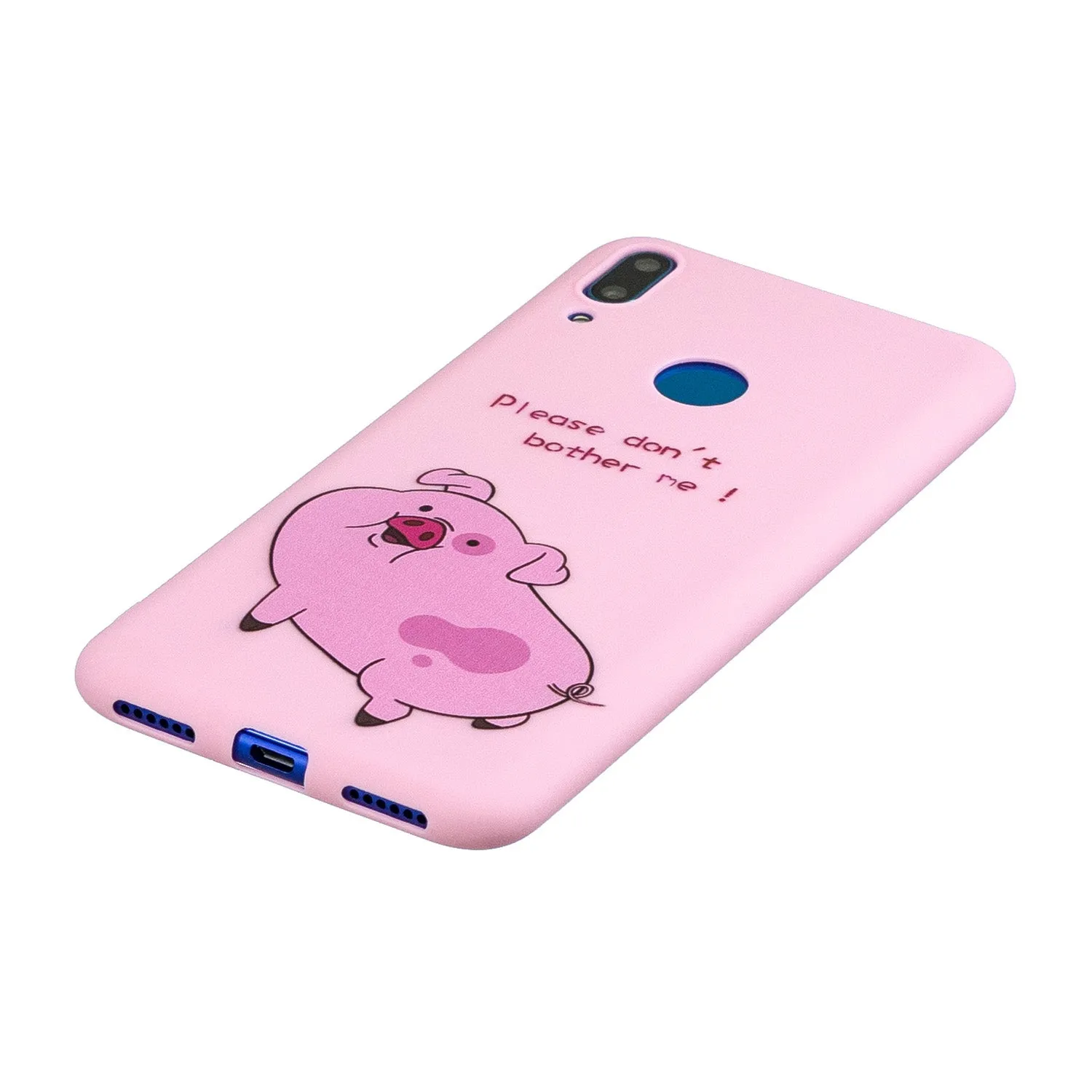 For HUAWEI Y7 2019 Cute Coloured Painted TPU Anti-scratch Non-slip Protective Cover Back Case with Lanyard Rose red