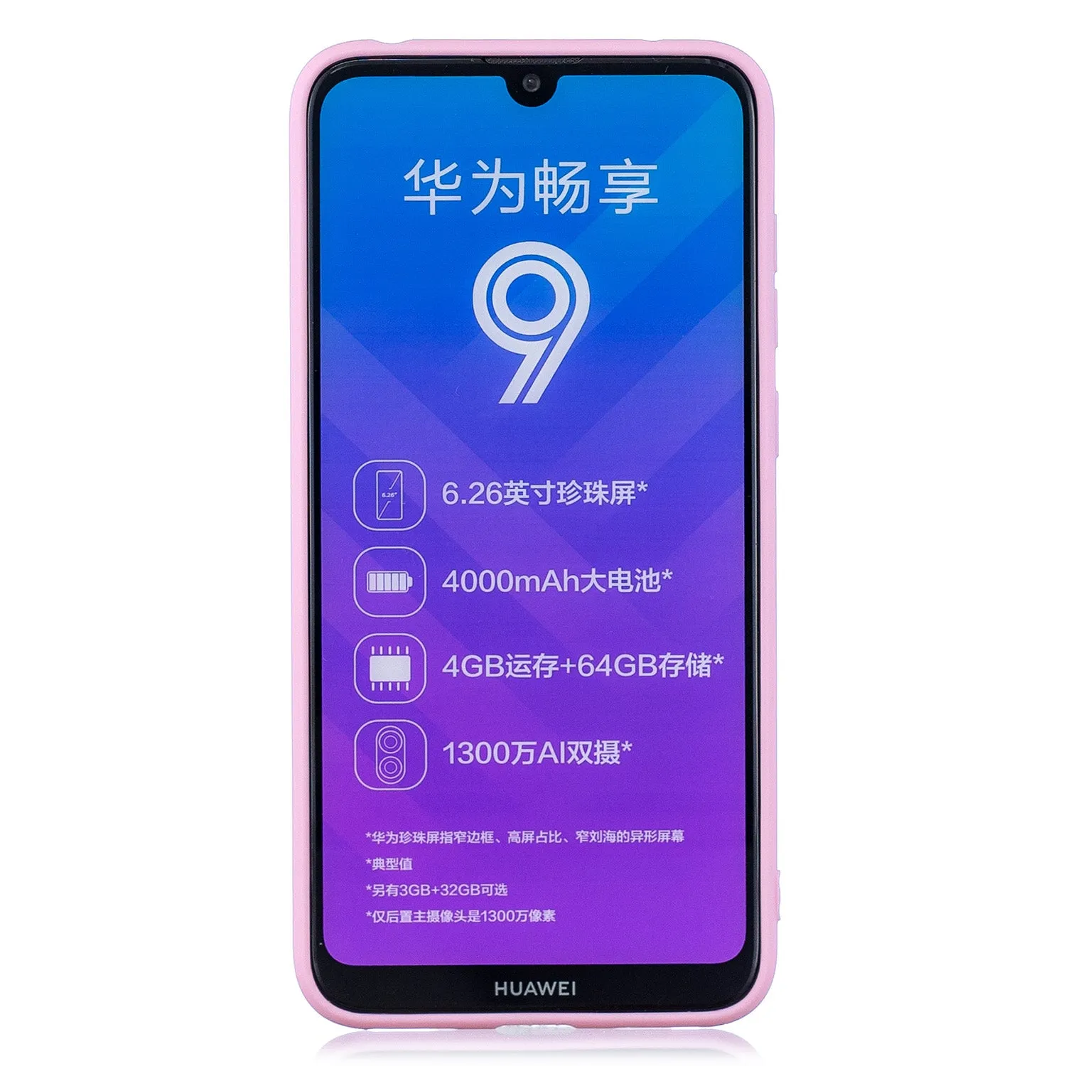 For HUAWEI Y7 2019 Cute Coloured Painted TPU Anti-scratch Non-slip Protective Cover Back Case with Lanyard Rose red