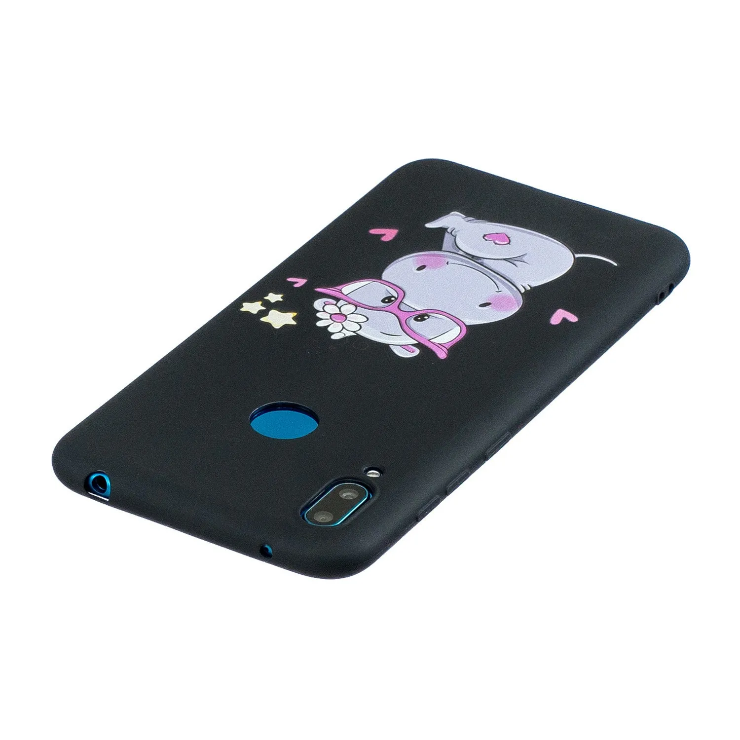 For HUAWEI Y7 2019 Cute Coloured Painted TPU Anti-scratch Non-slip Protective Cover Back Case with Lanyard Rose red