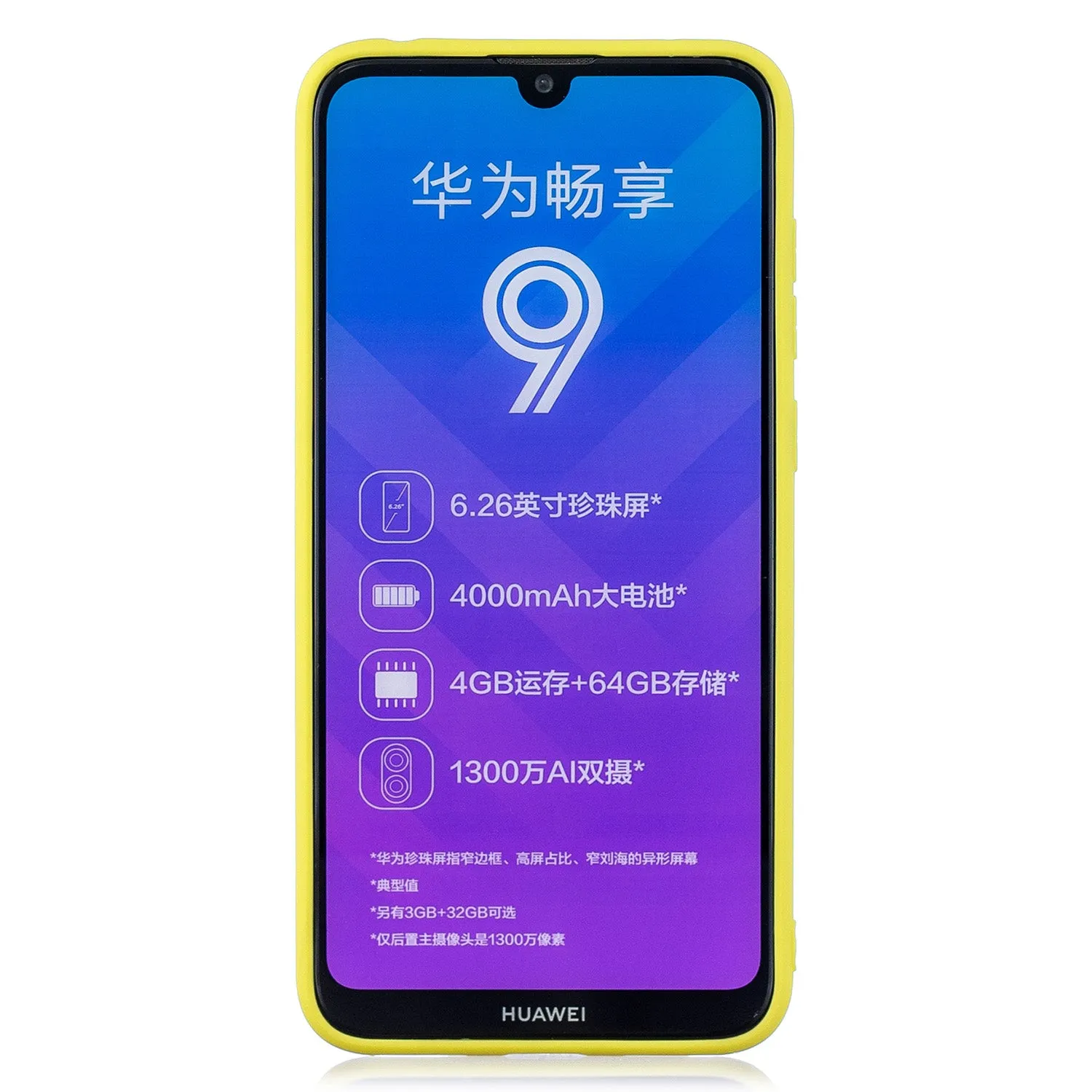For HUAWEI Y7 2019 Cute Coloured Painted TPU Anti-scratch Non-slip Protective Cover Back Case with Lanyard yellow