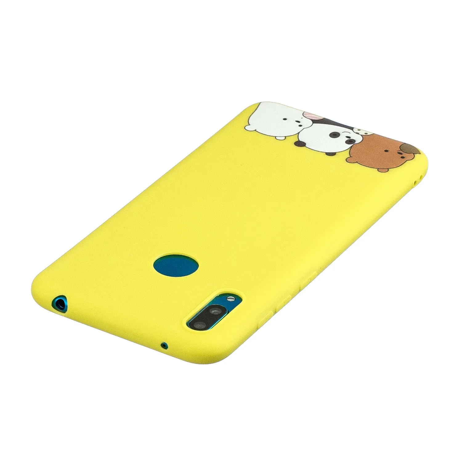 For HUAWEI Y7 2019 Cute Coloured Painted TPU Anti-scratch Non-slip Protective Cover Back Case with Lanyard yellow