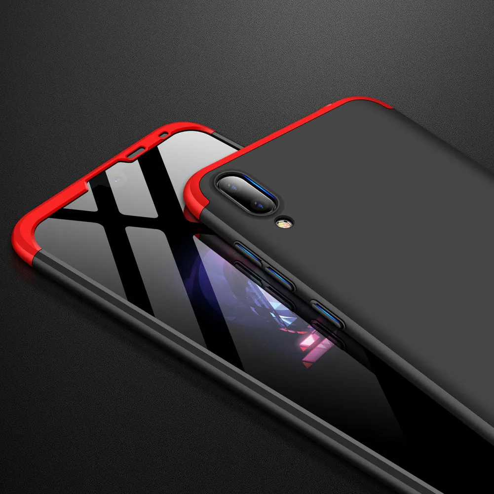 For HUAWEI Y7 2019 Ultra Slim PC Back Cover Non-slip Shockproof 360 Degree Full Protective Case Red black red